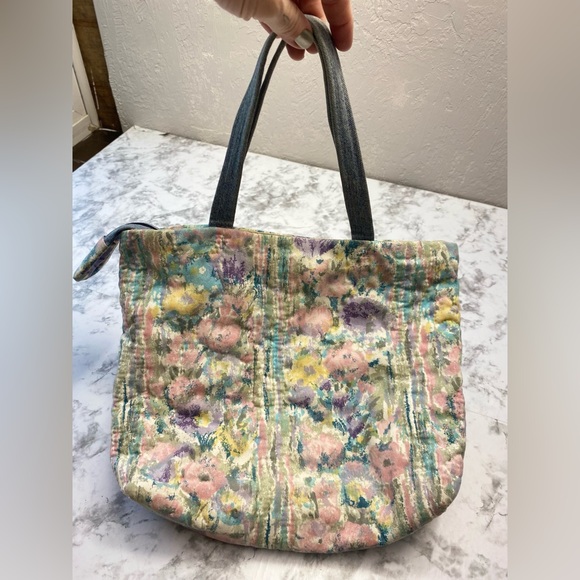Vintage 90s Pastel Floral Quilted Denim Handle Cottagecore should bag Purse - Picture 15 of 15
